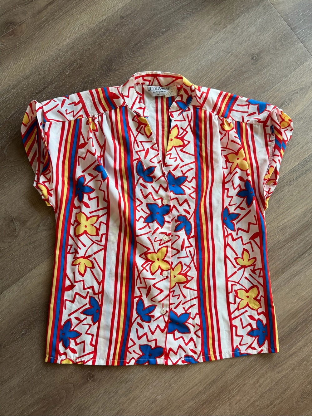 Jessica West Multicolor Striped Floral Button-Front Top